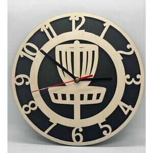 Disc Golf Basket Wall Clock Custom Discgolfer Gift Hanging Wood Wall Decor